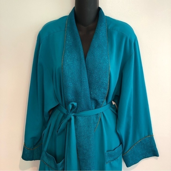 VICTORIA'S SECRET Gold Label Vintage Blue Green Satin Robe Sleepwear Loungewear - Picture 4 of 7
